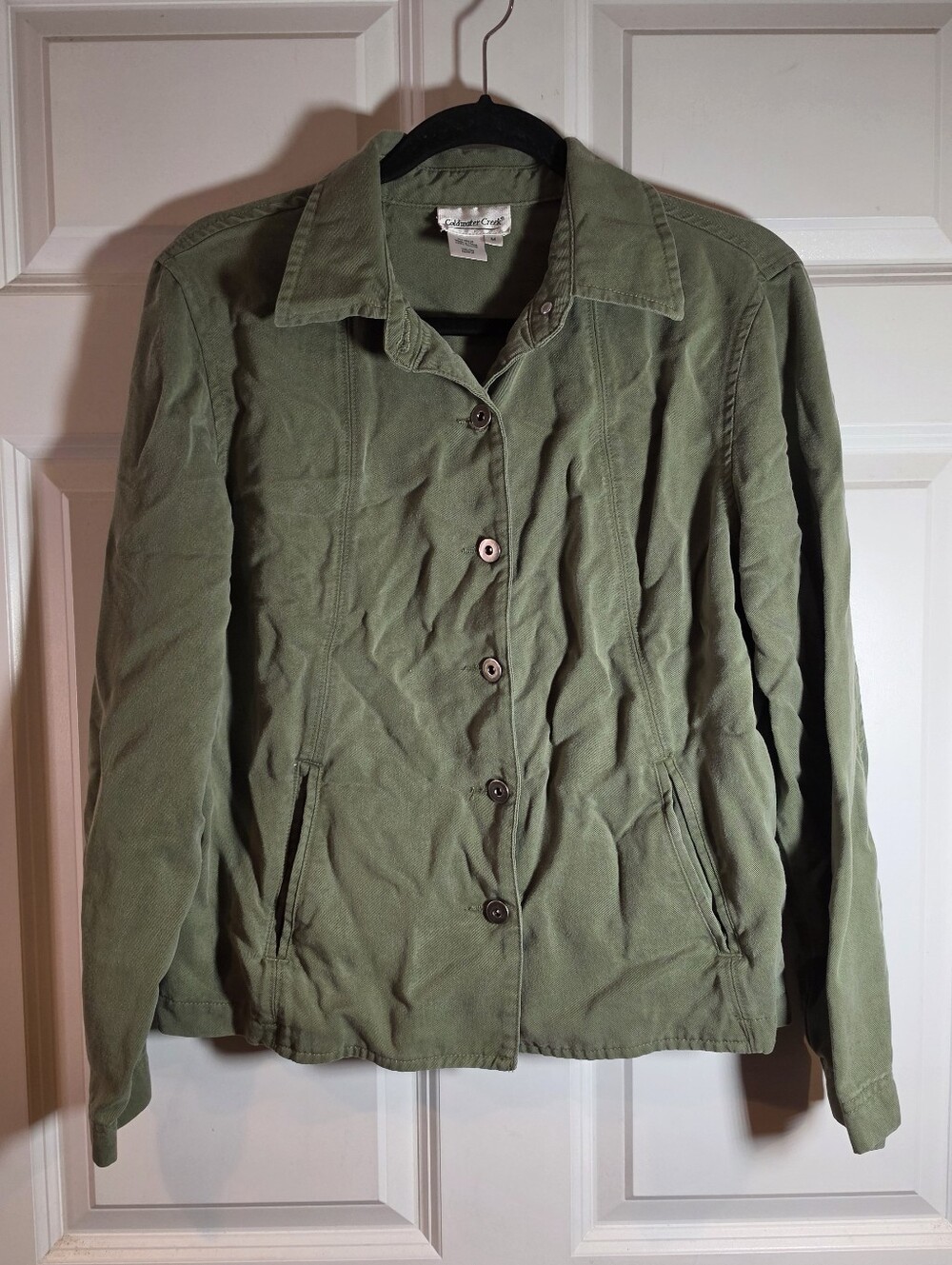 Coldwater Creek 100% Tencel Olive Green Women's Button-Front Jacket M